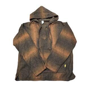 Molina Hoodie Mens Medium Orange Black Baja Mexican Boho Hippie Pullover